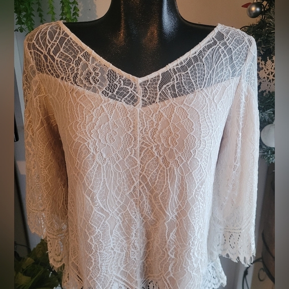Ella Moss White Lace Cropped Sleeve Top S - Picture 2 of 7